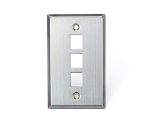 LEVITON  43080-1S3               QuickPort Wallplate, Single Gang, 3-Port, Stainless Steel