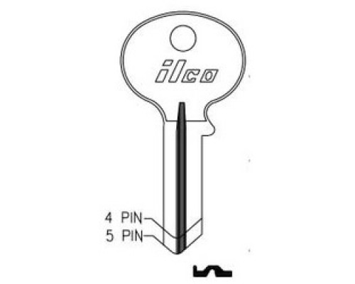KABA ILCO CORP  1071E NP A19  AA42201022              Cylinder Lock Key Blank, 5-Pin, Brass, Nickel Plated, 19 Price Group, For Wilson-Bohannon