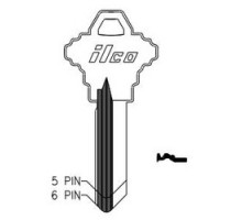 KABA ILCO CORP  A1145K NP A11  AA45253062              Cylinder Lock Key Blank, 6-Pin, Brass, Nickel Plated, 11 Price Group, For Schlage