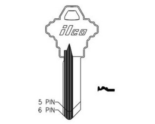 KABA ILCO CORP  A1145K NP A11  AA45253062              Cylinder Lock Key Blank, 6-Pin, Brass, Nickel Plated, 11 Price Group, For Schlage