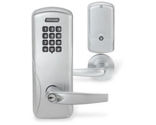 SCHLAGE ALLEGION BRAND  CO100-993R70KP-RHO-626-B-LHR 4B 134        Programmable Keypad Lock, Left Handed Reverse, Rhodes Lever, CVR Exit Trim Chassis, 4 AA Battery, Satin Chrome Plated, Without SFIC Cylinder, For Classroom/Storeroo