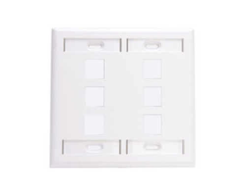 LEVITON  42080-6WP               QuickPort Wallplate with ID Window, Dual Gang, 6-Port, White