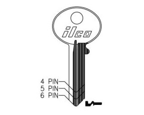 KABA ILCO CORP  L1003M NP A12               Cylinder Lock Key Blank, 6-Pin, Brass, Nickel Plated, 12 Price Group, For Corbin Cabinet Lock