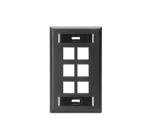 LEVITON  42080-6ES               Wall Plate, 6-Port Single-Gang, With ID Windows, Black