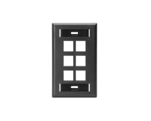 LEVITON  42080-6ES               Wall Plate, 6-Port Single-Gang, With ID Windows, Black