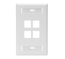 LEVITON  42080-4WS               QuickPort Wallplate with ID Window, Single Gang, 4-Port, White