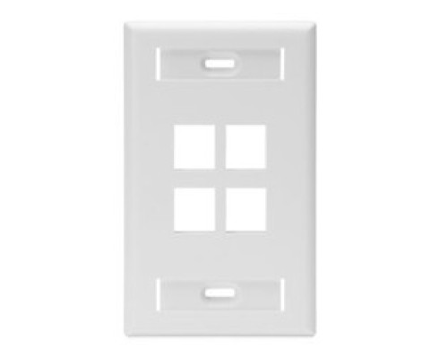 LEVITON  42080-4WS               QuickPort Wallplate with ID Window, Single Gang, 4-Port, White