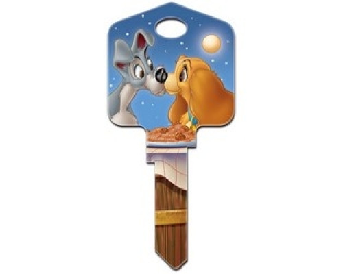 HOWARD KEYS  SC1-D73               Decorative Key Blank, Schlage, Large Headed, Painted, Disney Lady and the Tramp Design, Individually Carded
