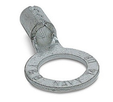 THOMAS & BETTS  E6-38               Non-insulated Large Brazed Seam Ring Terminal, Length 1.32 Inches, Width .60 Inches, Bolt Hole 3/8 Inch, Wire Range #6 AWG, Copper, Tin Plated, 20 Pack