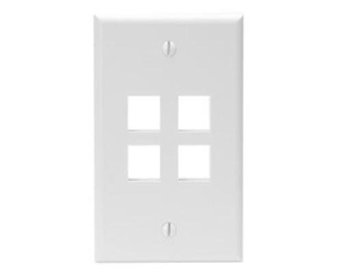 LEVITON  41080-4WP               QuickPort Wallplate, Single Gang, 4-Port, White