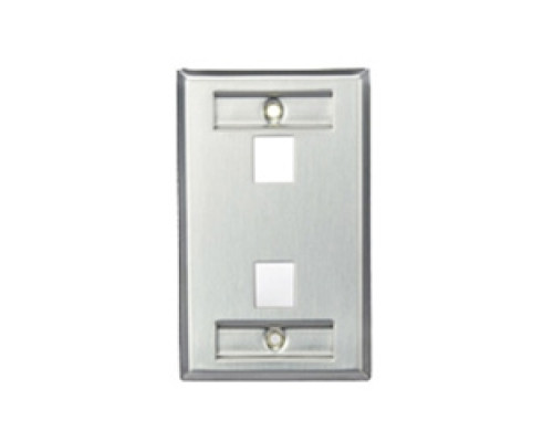 LEVITON  43080-1L2               QuickPort Wallplate, Single Gang, 2-Port, Stainless Steel, with designation Window