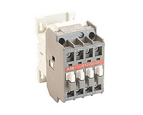 ABB  A12-30-01-81   3 pole, 27 amp, non-reversing across the line contactor with 24V AC coil and 1 NC auxiliary contact