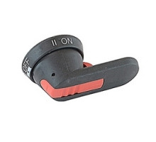 ABB  OHB80J6E011   Black 80mm pistol handle for double throw switches with I/O/II and ON/OFF/ON markings and protection according to NEMA 1, 3R, 12, and IP65