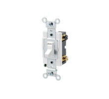 LEVITON  54504-2W                 15 Amp, 120/277 Volt, Toggle Framed 4-Way AC Quiet Switch, Commercial Spec Grade, Grounding, Side Wired, - White