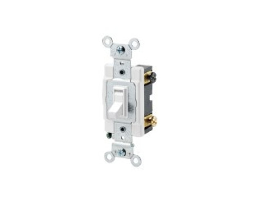 LEVITON  54504-2W                 15 Amp, 120/277 Volt, Toggle Framed 4-Way AC Quiet Switch, Commercial Spec Grade, Grounding, Side Wired, - White