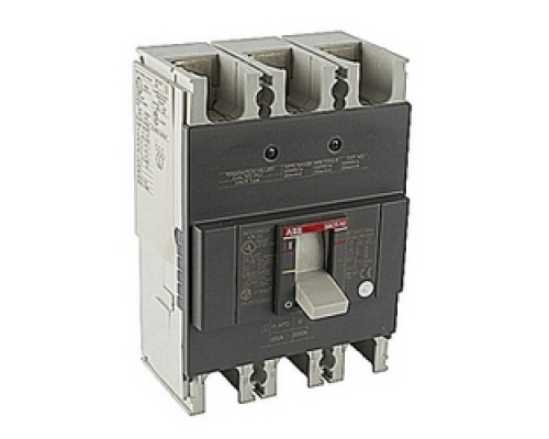ABB  A2N125TW   3 pole, 125 amps rated at 240V AC and 250V DC, fixed trip point molded case circuit breaker, with a thermal magnetic trip device and 25kA at 240V AC/DC interrupt current rating