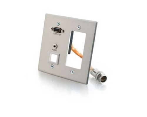 C2G  CG60056  CG60056                 Multi-Format Wallplate, Keystone, 2-Gang, Integrated VGA Female/3.5 MM Stereo Female to RapidRun 15-Pin Male Connector, Aluminum