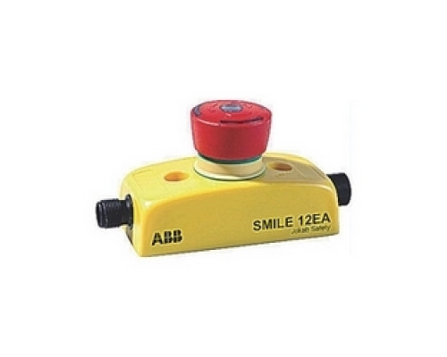 ABB  2TLA030051R0200   Emergency stop in Smile enclosure, 2 NC contacts, status LED in button, and a M12 5-pin male connector and a M12 5-pin female connector