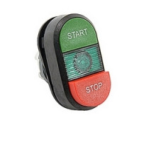 ABB  MPD15-11G   Modular green and red illuminated double pushbutton with START/STOP markings, green indicator light and 22mm mounting