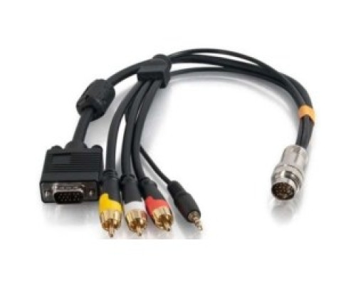 C2G  CG60018  CG60018                 Multi-Format Flying Lead, VGA Male/3.5 MM Stereo Male/RCA Composite Video Male/RCA Stereo Audio Male to RapidRun 15-Pin Male, 30 Volt, 24/28 AWG Tinned Copper, 1.5’ Length, Black