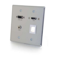 C2G  CG60117  CG60117                 Multi-Format Wallplate, Keystone, 2-Gang, VGA Female/3.5 MM Stereo Female to RapidRun 15-Pin Male Connector, Aluminum