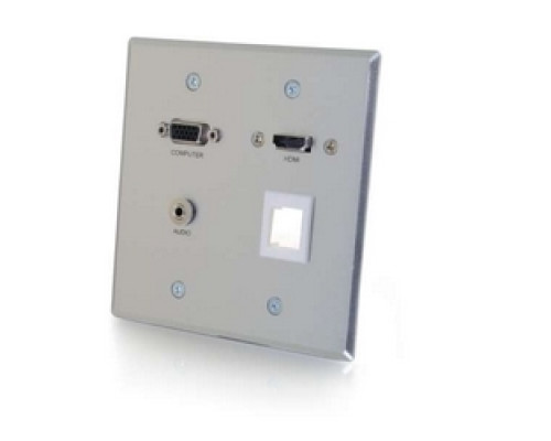 C2G  CG60117  CG60117                 Multi-Format Wallplate, Keystone, 2-Gang, VGA Female/3.5 MM Stereo Female to RapidRun 15-Pin Male Connector, Aluminum