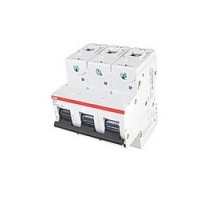 ABB  S803S-K16   3 pole, 16 amps rated at 690 V AC, IEC series high performance circuit breaker with thermal-magnetic trip device, K trip curve, and 50kA interrupt current rating