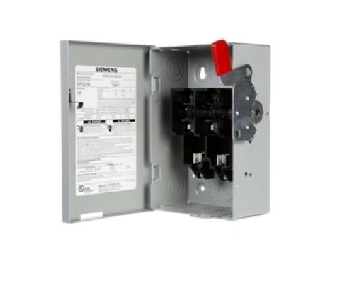 SIEMENS  US2:GF221N   Safety Switch, Fusible, Solid Neutral, General Duty, 240 Volt AC, 250 Volt DC, 30A, 3 HP at 3 Phase, 3 Wire, 2 Pole, NEMA 1, For Indoor