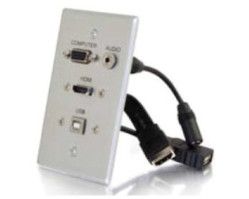 C2G  CG39707  CG39707                 Stereo Audio/USB Pass Through Wall Plate, 1-Gang, HDMI, VGA, 3.5 MM Cable, Aluminum