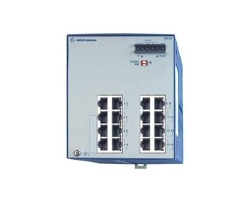 HIRSCHMANN  943434047  RS20-1600   16 port Fast-Ethernet Compact OpenRail Switch, unmanaged, for DIN rail store-and-forward-switching, fanless; 16 ports in total; 1. uplink: 10/100BASE-TX, RJ45; 2. uplink: 10/100BASE-TX, RJ45; 14 x 10/100 BASE TX, RJ