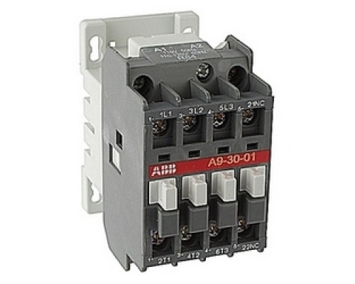 ABB  A9-30-01-84   3 pole, 21 amp, non-reversing across the line contactor with 110-120V AC coil and 1 NC auxiliary contact