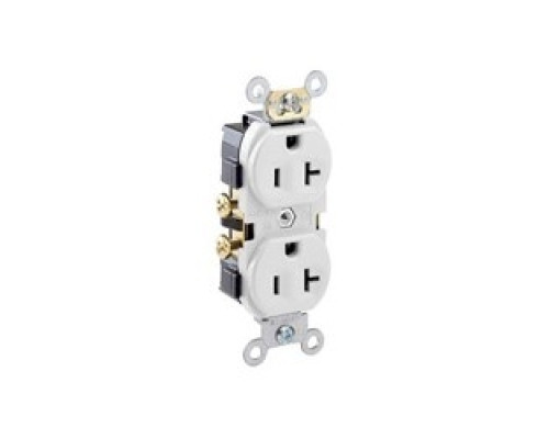 LEVITON  CR20-W                 20 Amp, 125 Volt, NEMA 5-20R, 2P, 3W, Narrow Body Duplex Receptacle, Straight Blade, Commercial Grade, Self Grounding, Side Wired, Steel Strap - White