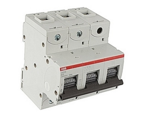 ABB  S803S-B50   3 pole, S800, 50 amp screw terminated miniature circuit breaker with a B tripping characteristic