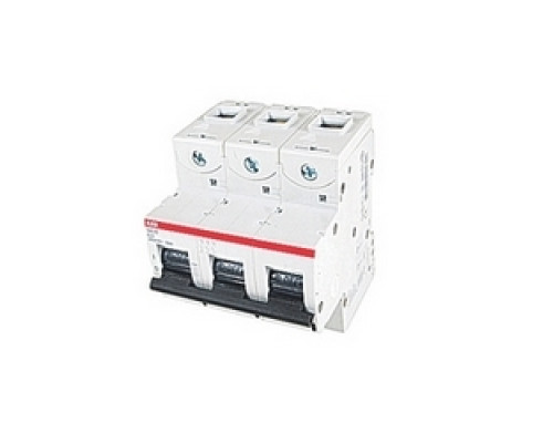 ABB  S803S-K25   3 pole, 25 amps rated at 690 V AC, IEC series high performance circuit breaker with thermal-magnetic trip device, K trip curve, and 50kA interrupt current rating
