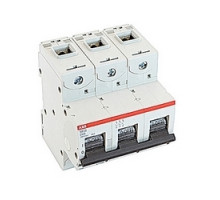 ABB  S803S-D100   3 pole, 100 amps rated at 690 V DC, IEC series high performance circuit breaker with thermal-magnetic trip device, D trip curve, and 50kA interrupt current rating