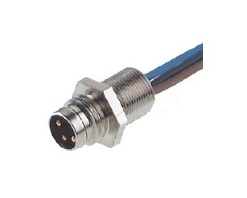 HIRSCHMANN  933146001   ELST 3308 RV FM 8 05; Front-mounting Appliance connector with stranded wire, snap or screw locking, M8 x 0.5 mounting thread, metal casing, O-ring included, 3 contacts, male, cable length: 0.5m, cable material: PVC