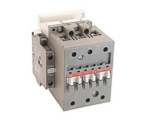 ABB  A63-30-11-80   3 pole, 115 amp, non-reversing across the line contactor with 230-240V AC coil and 1 NO and 1 NC auxiliary contacts