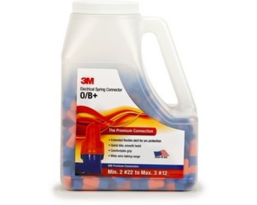 3M  7000133222  O/B-JUG                 Wire Connector, Twist-On, 600 Volt, 22 to 12 AWG, Polypropylene and Thermoplastic Elastomer Insulator, Orange/Blue Color