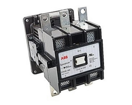 ABB  EHDB280C-1L   3 pole, 2 NO and 1 NC, plus 1 NO and 1 NC auxiliary contacts, 280 amp, DC drive, dynamic breaking contactor, with a 120V AC coil