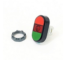 ABB  MPD1-11R   Modular green and red illuminated double pushbutton with no markings, red indicator light and 22mm mounting