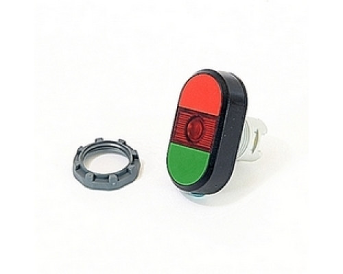 ABB  MPD1-11R   Modular green and red illuminated double pushbutton with no markings, red indicator light and 22mm mounting