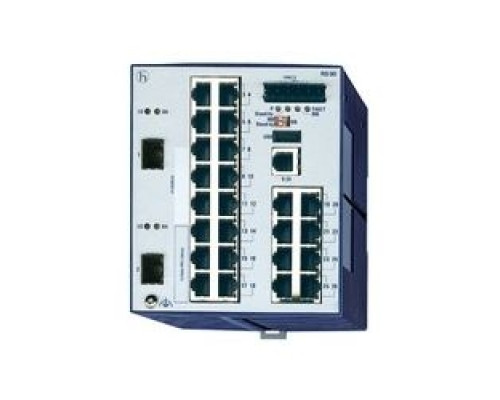 HIRSCHMANN  943434040   Compact OpenRail Gigabit Ethernet Switch; 26 Ports in total, 2 Gigabit Ethernet ports; 1. uplink: Gigabit SFP-Slot; 2. uplink: Gigabit SFP-Slot; 24 x standard 10/100 BASE TX, RJ45