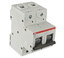 ABB  S802S-K100   2 pole, 100 amp rated at 690 V AC, IEC series miniature circuit breaker with thermal-magnetic trip device, K trip curve, and 50kA interrupt current rating