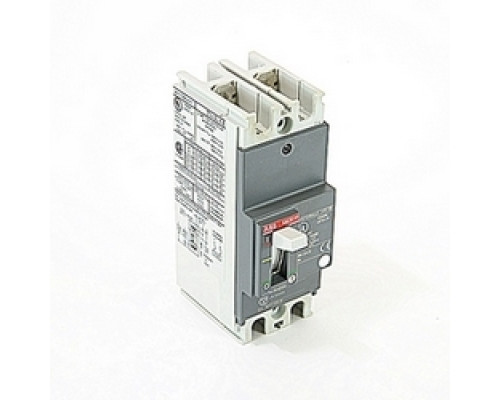 ABB  A1N025TW-2   2 pole, 25 amps rated at 240V AC and 250V DC, fixed trip point molded case circuit breaker, with a thermal magnetic trip device and 25kA at 240V AC and 10kA at 250V DC interrupt current rating
