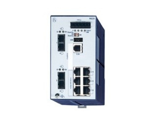HIRSCHMANN  943434015   8 port Fast-Ethernet Compact OpenRail Switch, managed, software Layer 2 Enhanced, for DIN rail store-and-forward-switching, fanless; 8 ports in total; 1. uplink: 100BASE-FX, MM-SC; 2. uplink: 100BASE-FX, MM-SC; 6 x 10/100 BASE