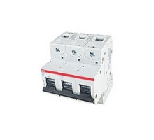 ABB  S803S-D40   3 pole, 40 amps rated at 690 V DC, IEC series high performance circuit breaker with thermal-magnetic trip device, D trip curve, and 50kA interrupt current rating