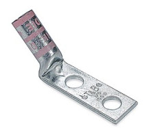 THOMAS & BETTS  54860BEUF0616PH                 Copper Two-hole Lug, 45 Degree Bend Long Barrel, Peep Hole, Max 35kv, Wire Size 1/0 AWG, 3/8 Inch Bolt Size, 1 Inch Hole Spacing, Tin Plated, Die Code 42, Die Color Code Pink