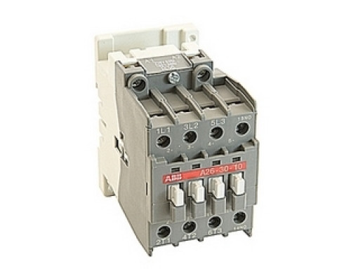 ABB  A26-30-10-36   3 pole, 45 amp, non-reversing across the line contactor with 220V AC coil and 1 NO auxiliary contact