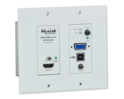 MUXLAB INC 500777-TX-WH         HDMI/VGA/USB Over IP PoE Wall Plate Transmitter, UHD-4K White