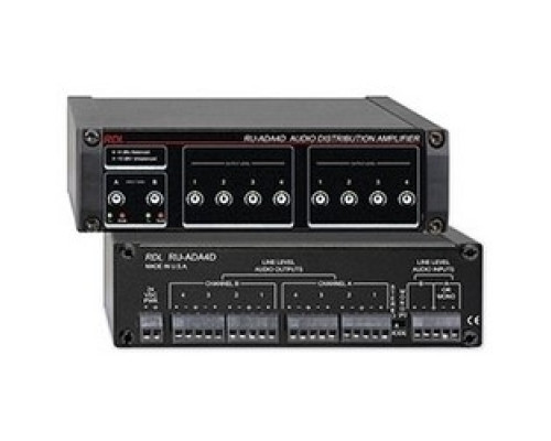 RADIO DESIGN LABS  RU-ADA4D                 Audio Distribution Amplifier, 24 Volt DC at 82/120 Milliampere, 10 Hertz to 165 Kilohertz, 5.75